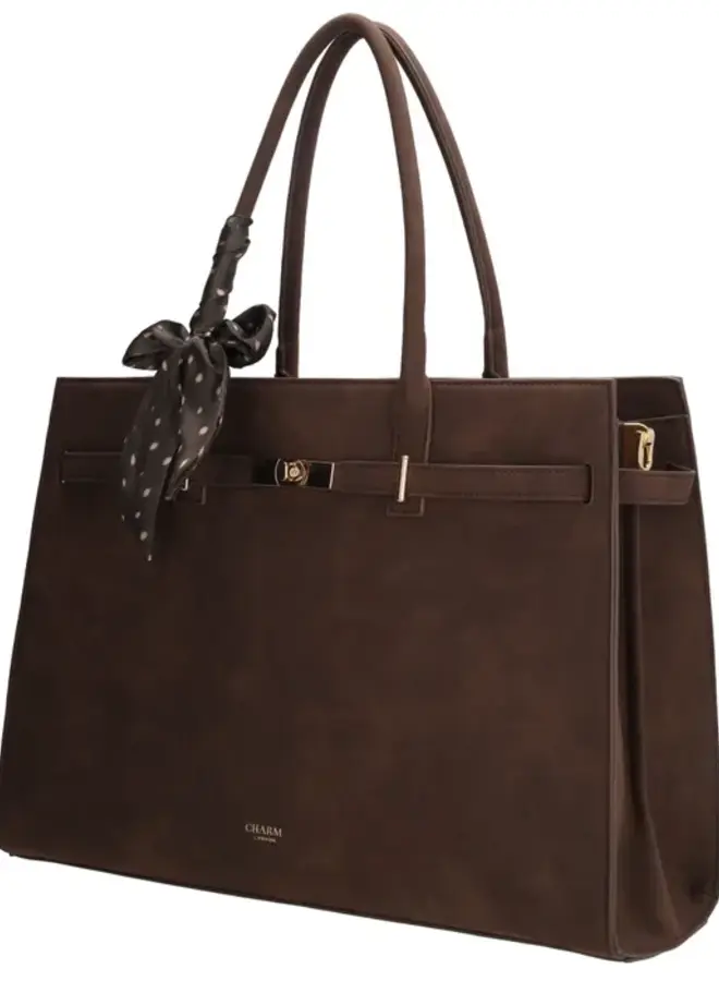 The Hamptons Laptoptas Suede Donkerbruin