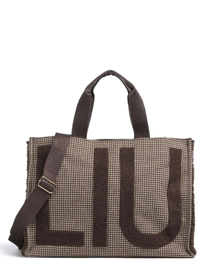 Soft Tote Check Donkerbruin
