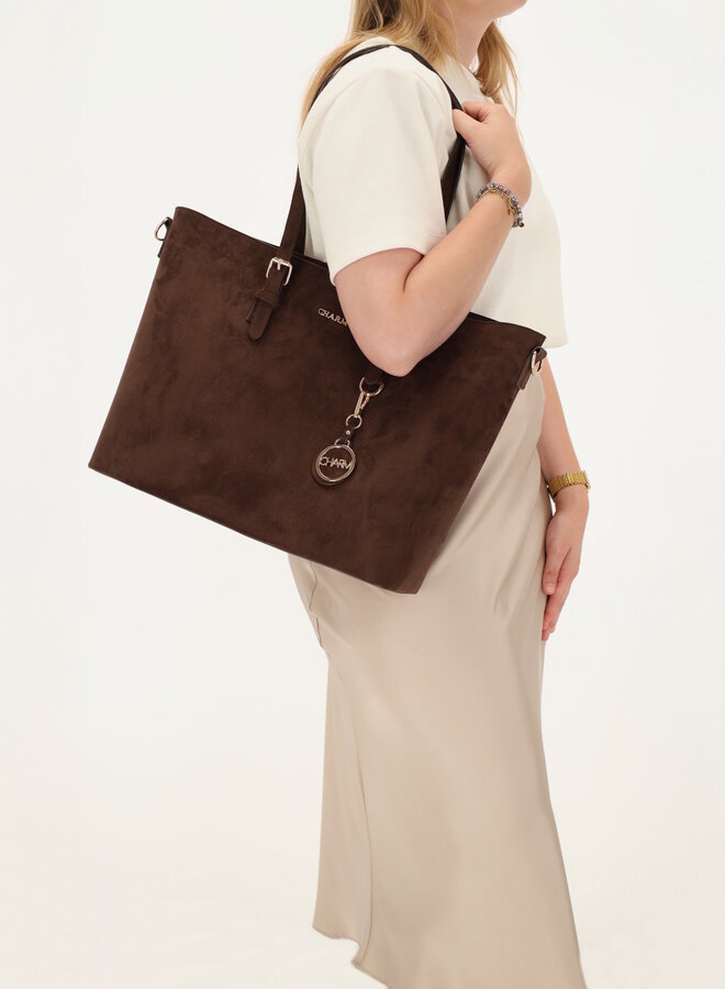 Birmingham Shopper Laptop Suede Donkerbruin