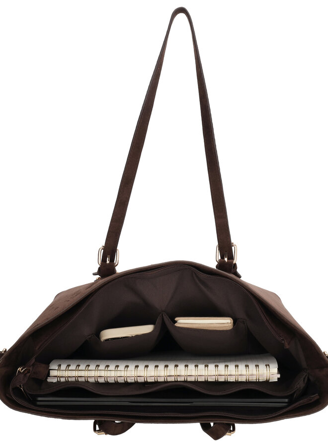 Birmingham Shopper Laptop Suede Donkerbruin
