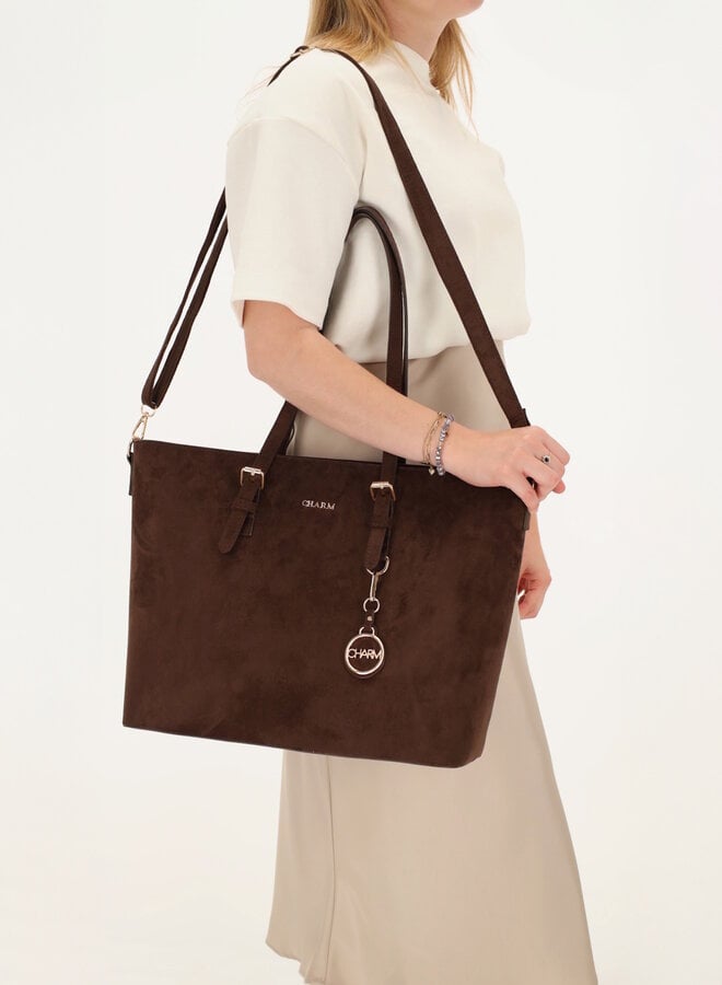 Birmingham Shopper Laptop Suede Donkerbruin