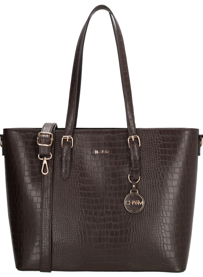 Birmingham Shopper Laptop Croco Donkerbruin