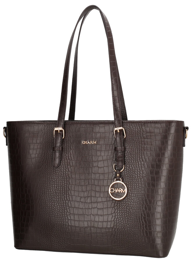 Birmingham Shopper Laptop Croco Donkerbruin