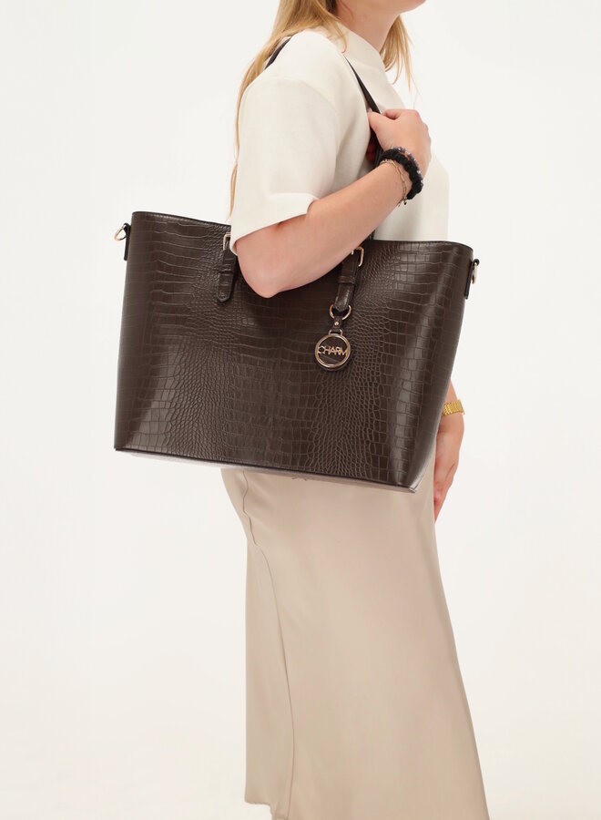 Birmingham Shopper Laptop Croco Donkerbruin