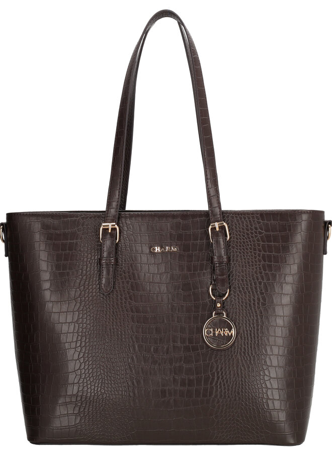 Birmingham Shopper Laptop Croco Donkerbruin