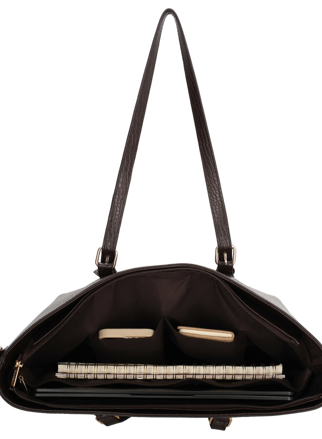 Birmingham Shopper Laptop Croco Donkerbruin