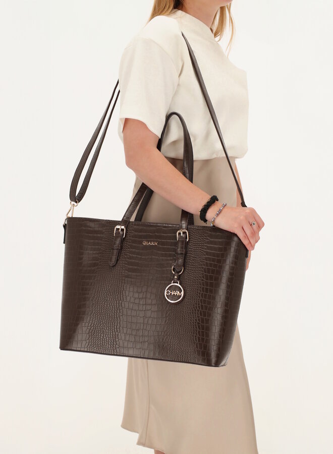 Birmingham Shopper Laptop Croco Donkerbruin