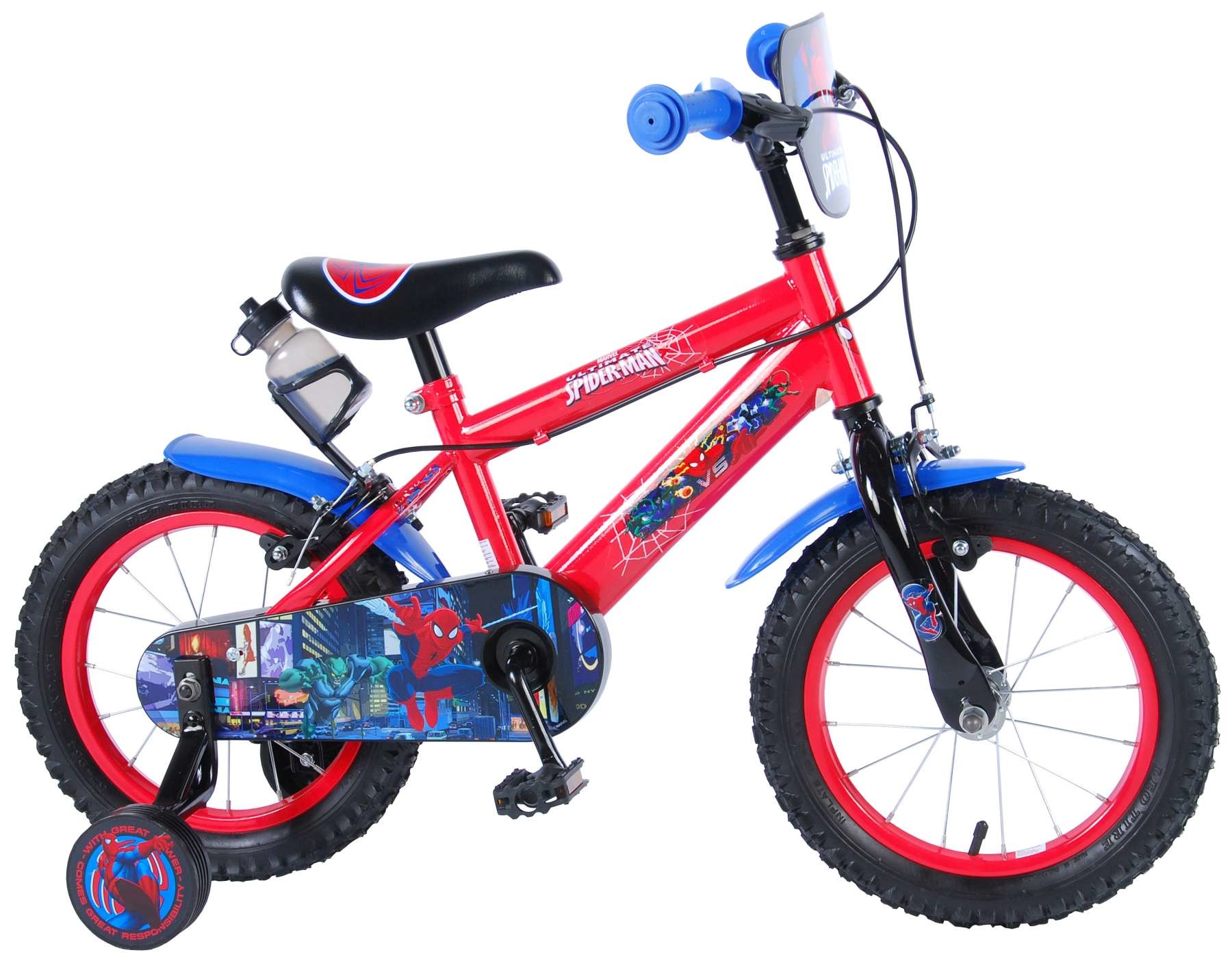 Volare Ultimate Spider Man Kinderfiets Jongens 14 inch Rood Blauw Zwart 2 handremmen - Foto 2