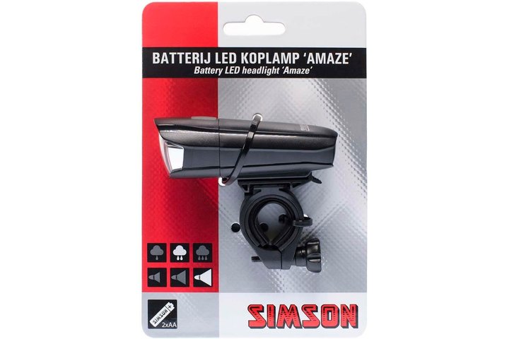 Simson koplamp Amaze batterij 25 lux stuurbocht 1