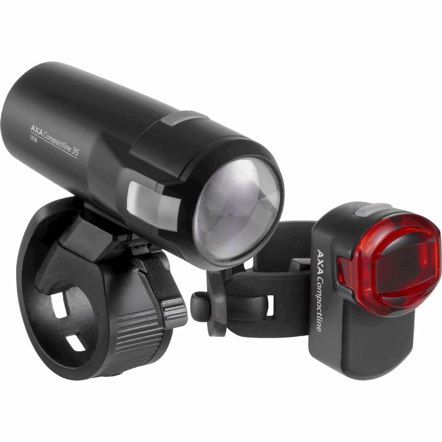 Axa verlichting set Compactline usb 35 lux zwart Axa verlichting set Compactline usb 35 lux zwart