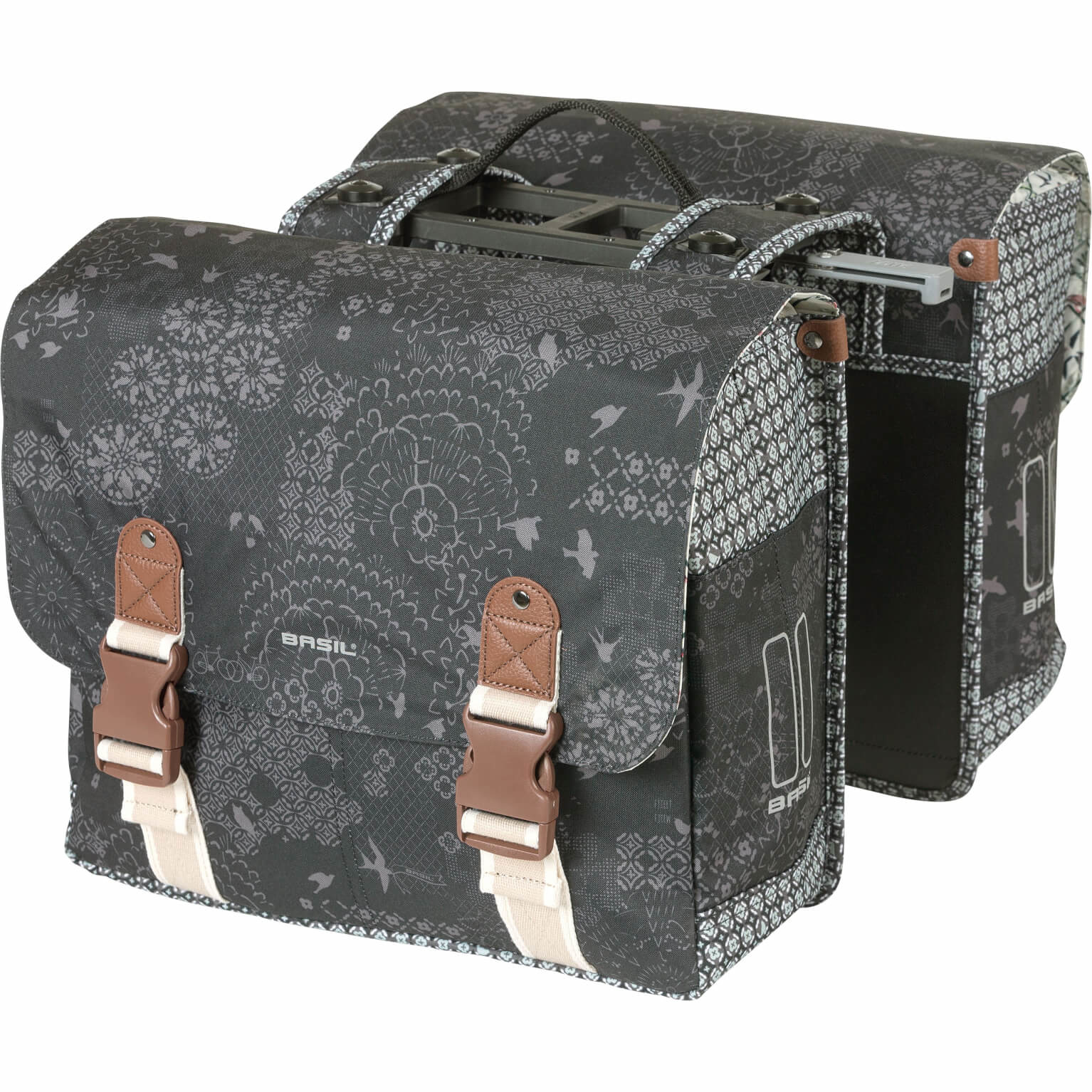 Basil fietstas dubbel Boheme charcoal MIK 35L Basil fietstas dubbel Boheme charcoal MIK 35L