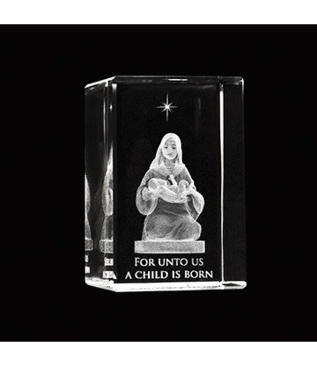Laser Engraved Crystal Cube - A Child Is Born