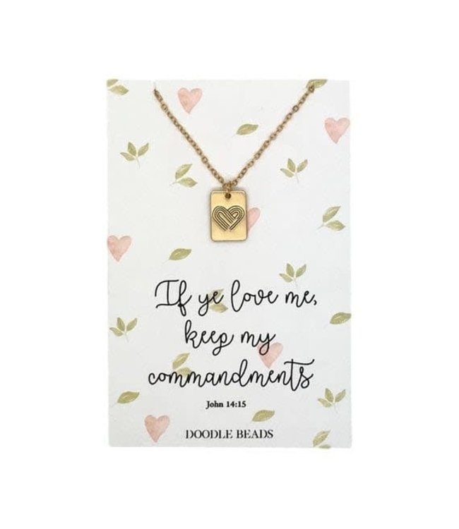 Commandment Heart Stamped Necklace, If Ye Love Me Keep My Commandments, 2019 Mutual Theme, Gold