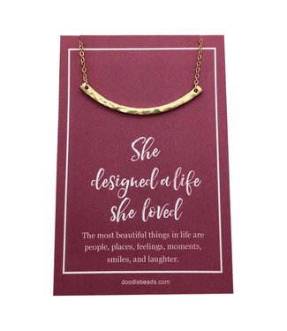 “She Designed A Life She Loved” Crescent Bar Necklace Gold