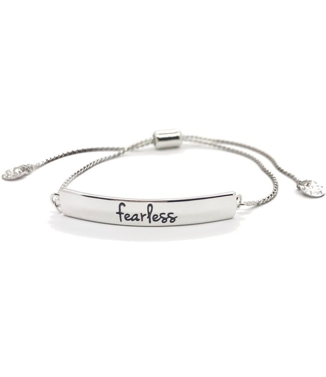 Fearless Bracelet, Silver Stamped Bar Bracelet