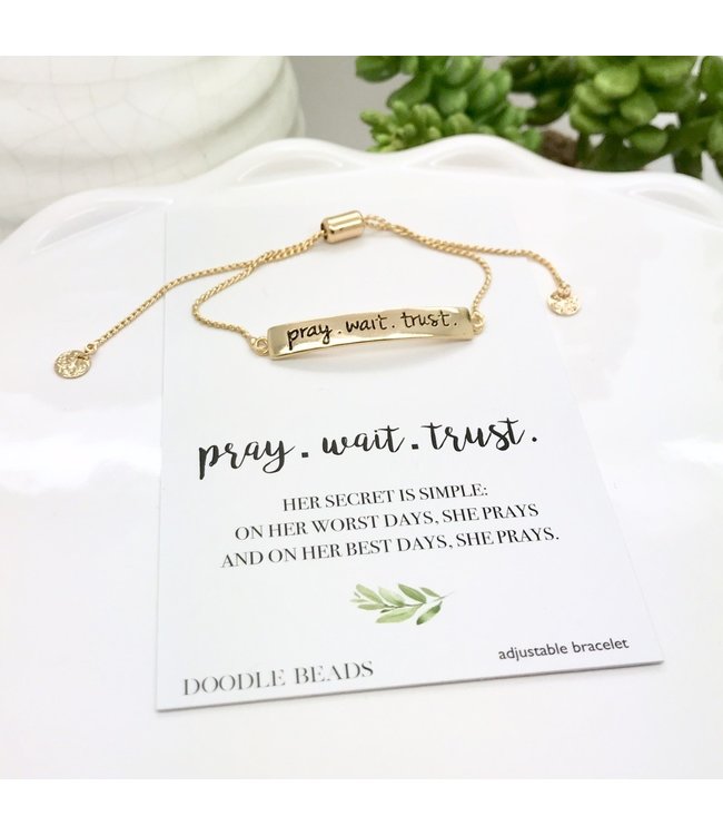 Pray.Wait.Trust. Bracelet, Gold Stamped Bar Bracelet With Card