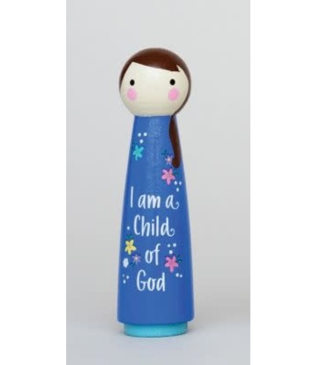 I Am A Child of God Peg Doll Blue Girl 4.5 inch