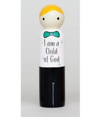 I Am A Child of God Peg Doll Green Tie Boy 4.5 inch