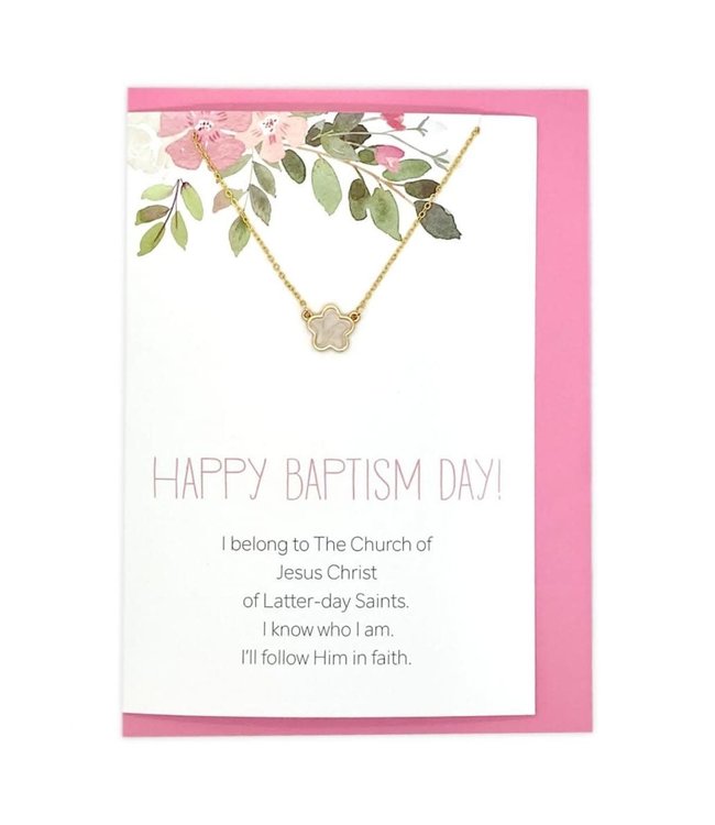 Happy Baptism Day Greeting Card with Flower Necklace (Silver)