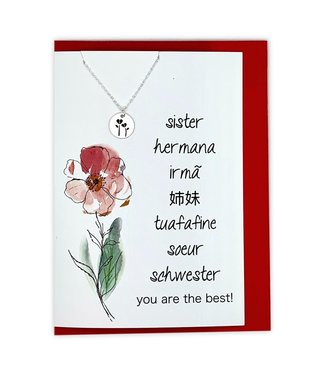 Sister You Are The Best! Greeting card w/ stamped flower necklace. (Gold)