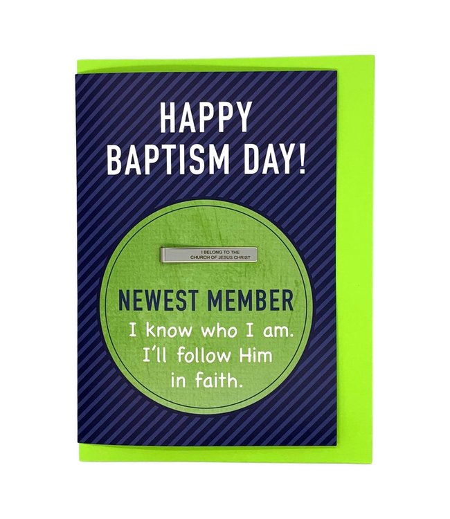 Baptism Greeting Card with “I Belong to the Church of Jesus Christ” Tie Bar