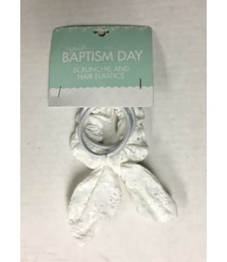 Baptism Day White Eyelet Scrunchie and Hair Elastics