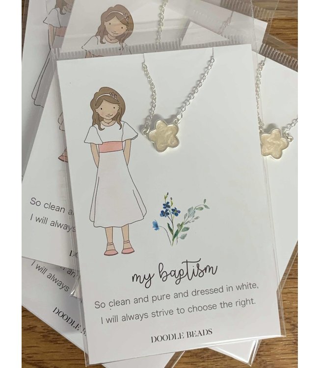 My Baptism Flower Necklace with Quote Card Silver