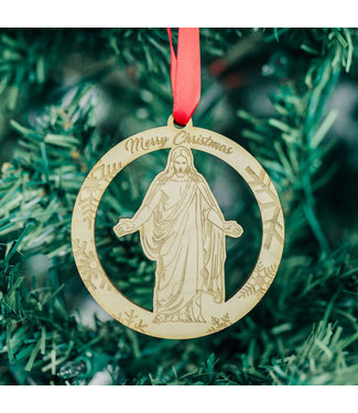 Christus Wooden Hanging Ornament “Merry Christmas”