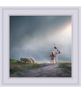 My Young Shepherd 14x14 framed giclee canvas white frame Kelsy and Jesse Lightweave