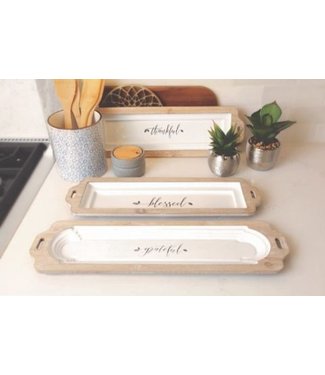 Thankful Table Tray White Wood