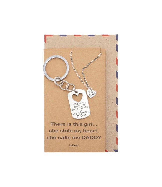 Earl Daddy's Girl Set, Engraved Heart Key chain and Necklace, Gift for Father