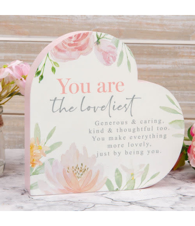 SOPHIA WOODEN HEART MANTEL PLAQUE - YOU ARE THE LOVELIEST