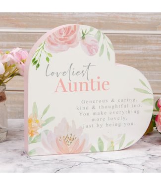 SOPHIA WOODEN HEART MANTEL PLAQUE - LOVELIEST AUNTIE