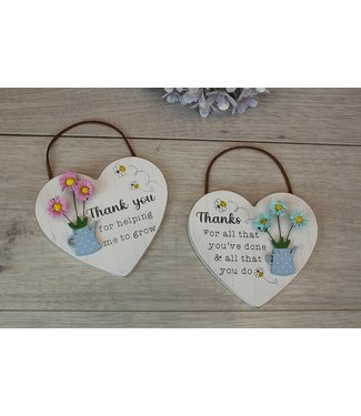 Wooden Heart, 'Thank You' Pink Flower