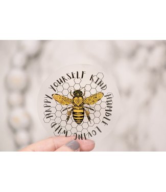 Bee Kind Loving Humble Clear, Vinyl Sticker, 3x3 in.