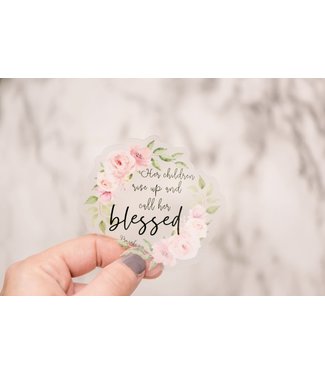 Blessed floral, christian, clear, Vinyl Sticker, 3x3 in.