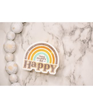 Think Happy Be Happy Clear, Vinyl Sticker, 3x3 in.