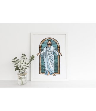 He Is Risen Stained Glass Style - A5 Print Only