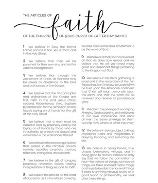 ARTICLES OF FAITH WHITE CURSIVE 12X18 REPOSITIONABLE POSTER BY ALTUS FINE ART