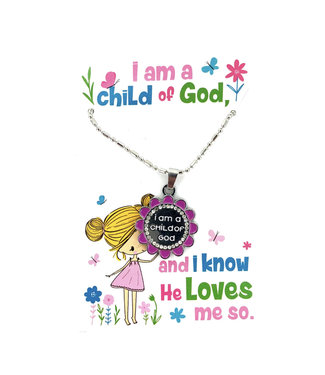 Flower I am a child of God Necklace PURPLE