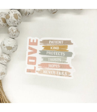 Love Patient, Kind, Protects Clear Vinyl, Sticker, 3x3 in