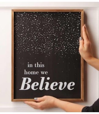 In This Home We Believe Wall Decor Black 16 inch