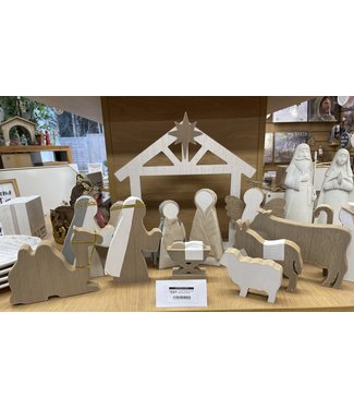 12 piece  Burlap Wooden Nativity with Stable