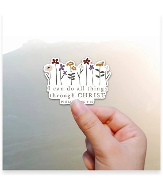 I Can Do All Things Through Christ Vinyl Stickers - flower stems, single