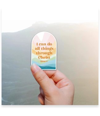 I Can Do All Things Through Christ Vinyl Stickers - pastel mountain arch, single