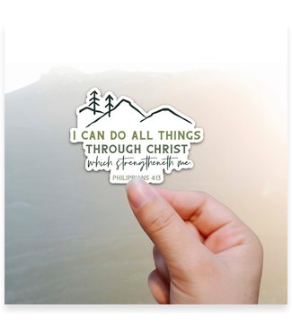 I Can Do All Things Through Christ Vinyl Stickers - mountain outline, single