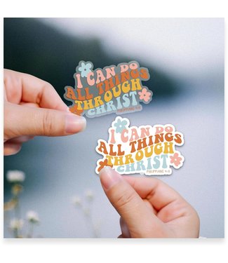 I Can Do All Things Through Christ Retro Flower Sticker - White backing