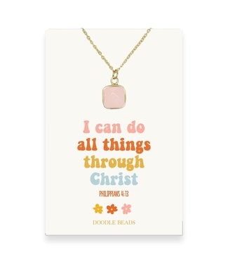 I Can Do All Things Through Christ Stone Necklace, Retro - Light Rose Quartz