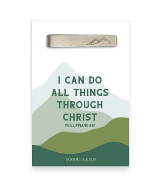 I Can Do All Things Through Christ Engraved Mountain Tie Bar
