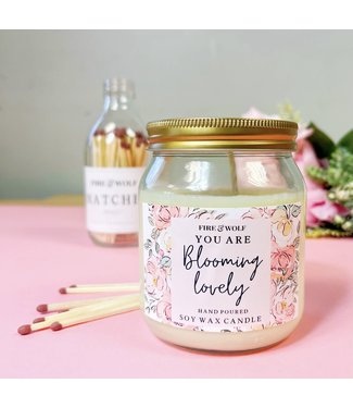 Faire: Fire & Wolf Blooming candle in a jar | Mothers Day | English Rose scent